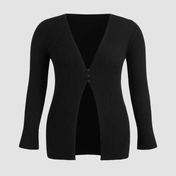 Cider Wool Blend V Neck Button Knitted Cardigan Sweater Plus Size Black 0XL - Picture 1 of 12